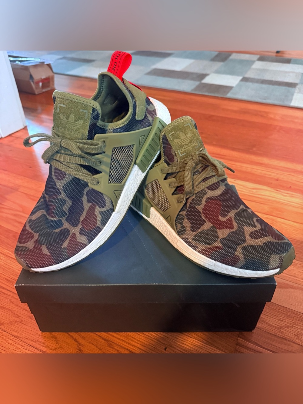 adidas Men’s NMD XR1 Camo Knit Sneakers in Olive Green and Brown